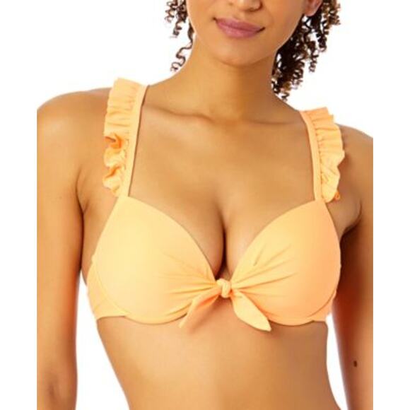 Salt + Cove Women's Ruffle Strap Push-Up Bikini Top in Orange Peach - Picture 1 of 6